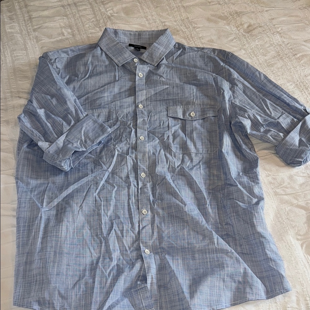Alfani Blue Casual Button Down Shirt with Rolled Sleeves